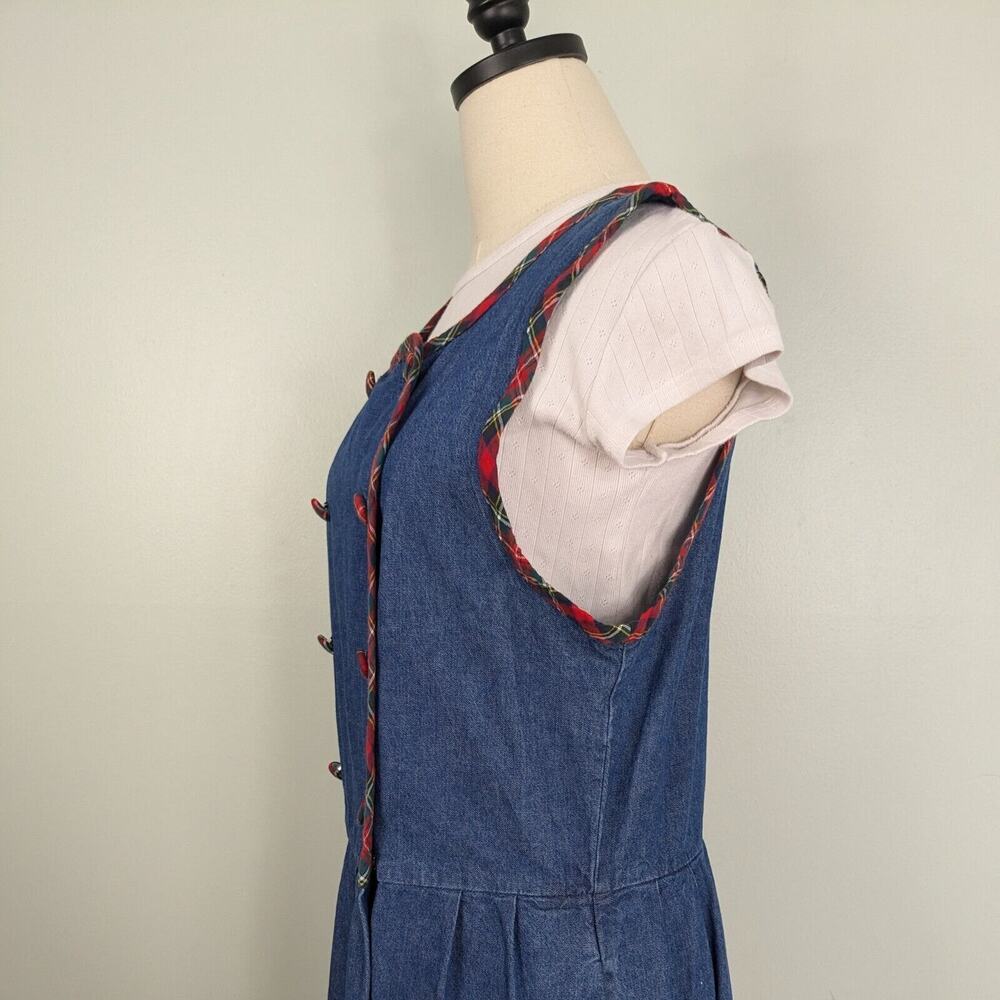 Talbots Midi Jumper Dress 6P Blue Denim Tartan Plaid Vintage 90s Teacher Preppy - Picture 4 of 10